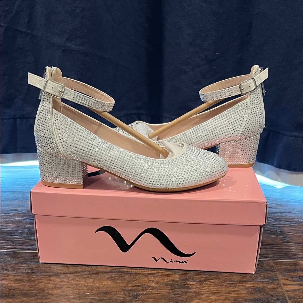 Nina Girl’s Cream Block Heel Shoes